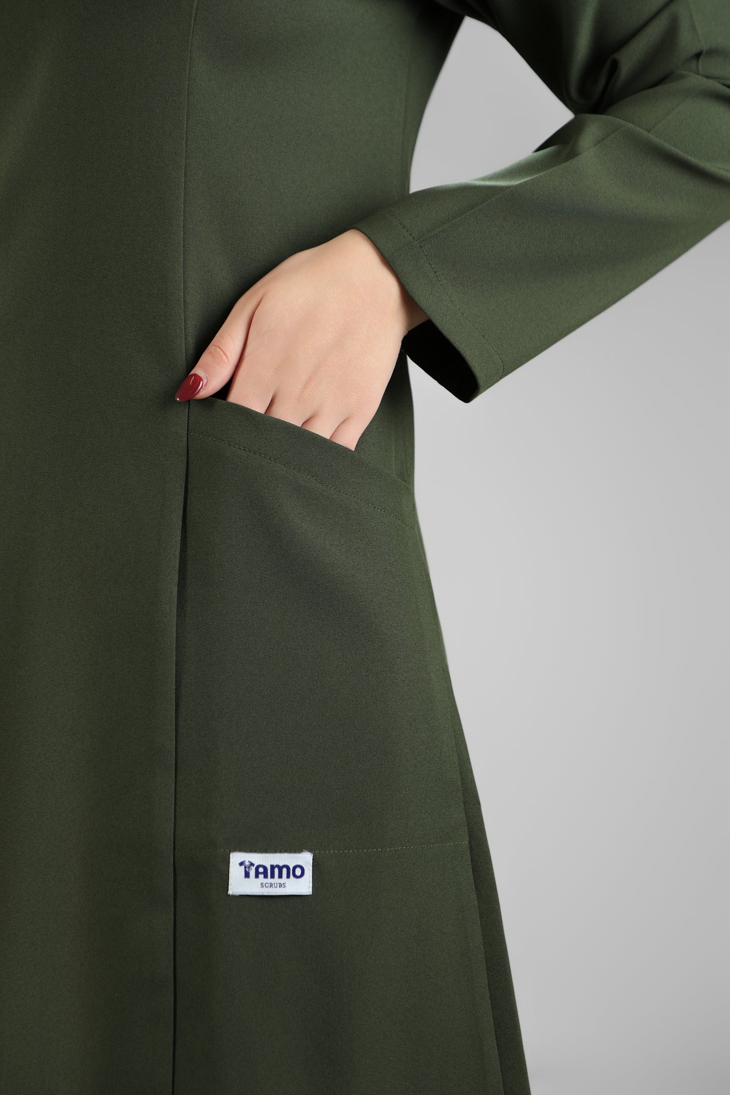 olive Green Modern Classic Scrub Design 90cm - Care Stretch Fabric