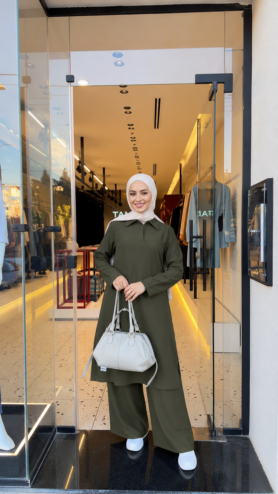Olive green Modest fit Polo Scrub Design 105cm – Sleek & Chic