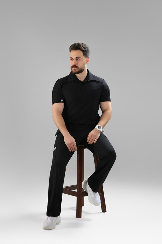 Black Polo scrub design - waterproof fabric
