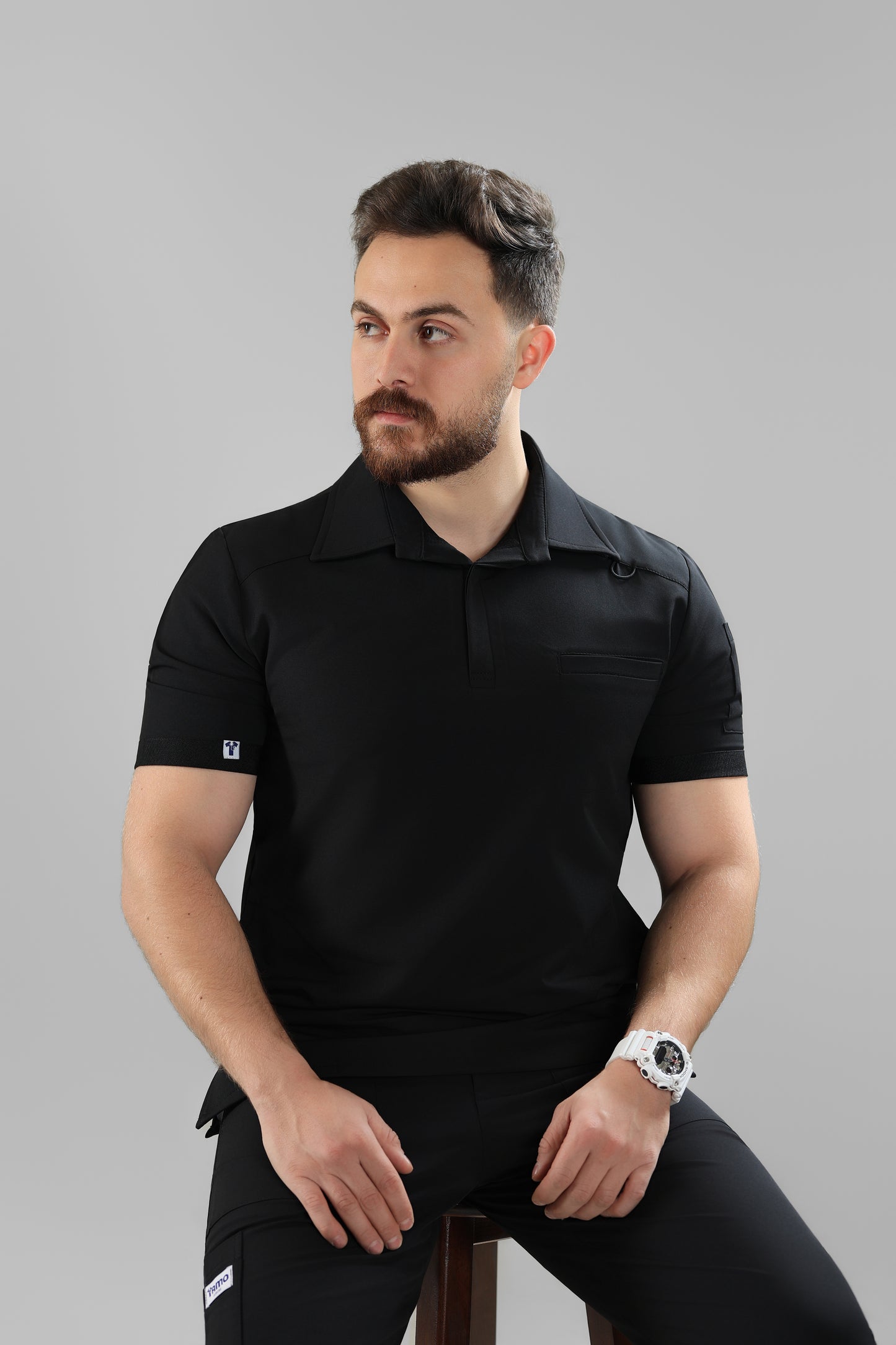 Black Polo scrub design - waterproof fabric