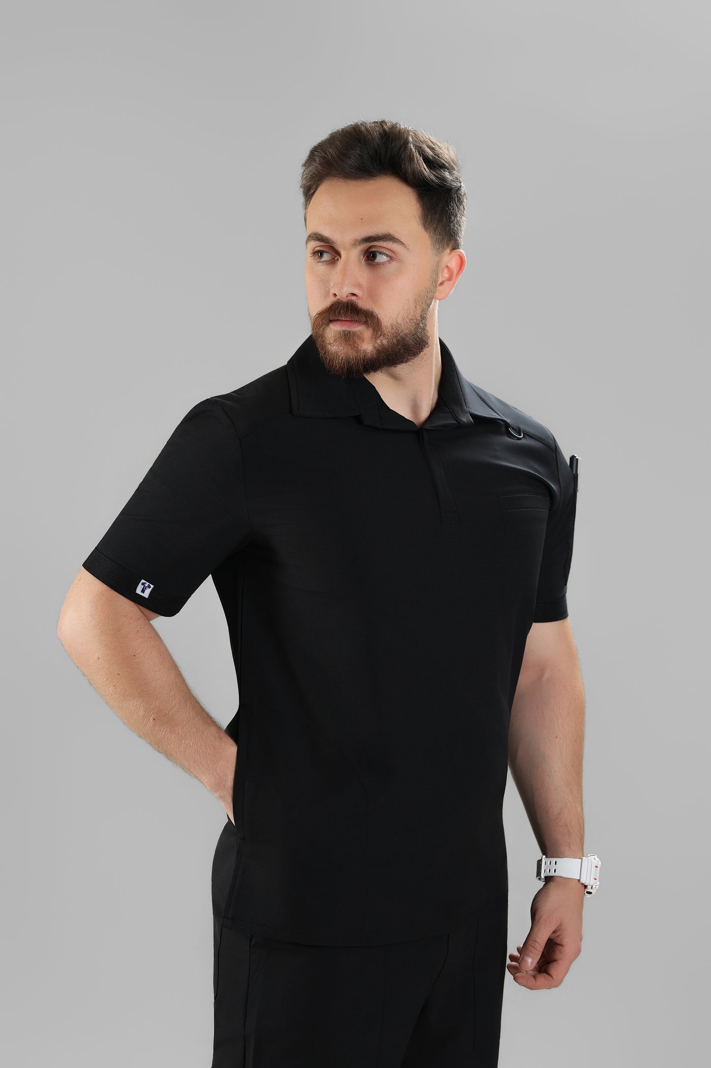 Black Polo scrub design - waterproof fabric