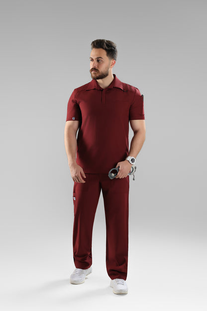 Maroon Polo scrub design - care stretch fabric