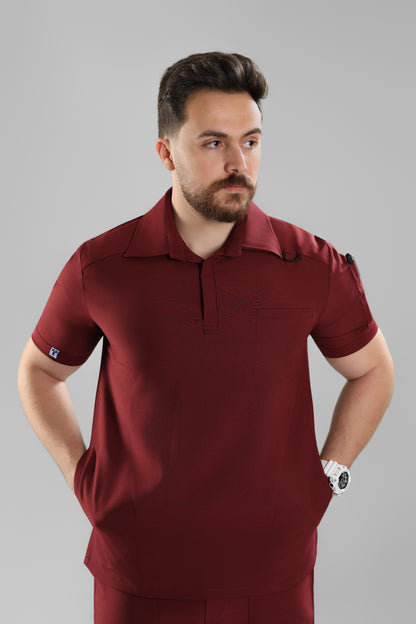 Maroon Polo scrub design - care stretch fabric