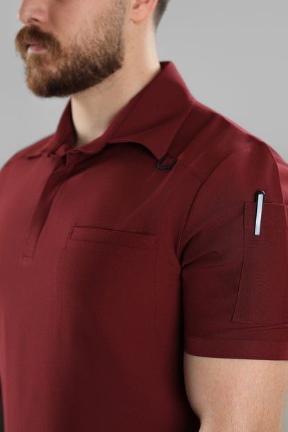 Maroon Polo scrub design - care stretch fabric