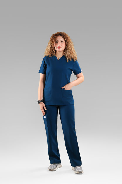 Petrol blue Signature V-Neck Scrub Design 70cm – Care Stretch Fabric