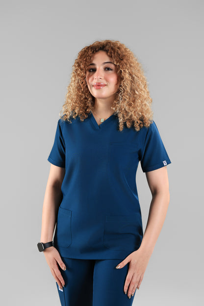 Petrol blue Signature V-Neck Scrub Design 70cm – Care Stretch Fabric