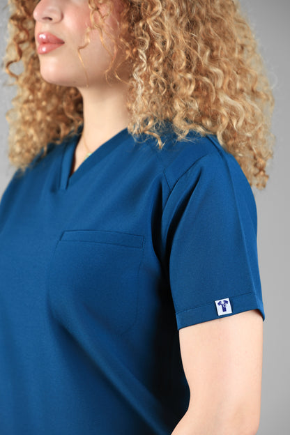 Petrol blue Signature V-Neck Scrub Design 70cm – Care Stretch Fabric