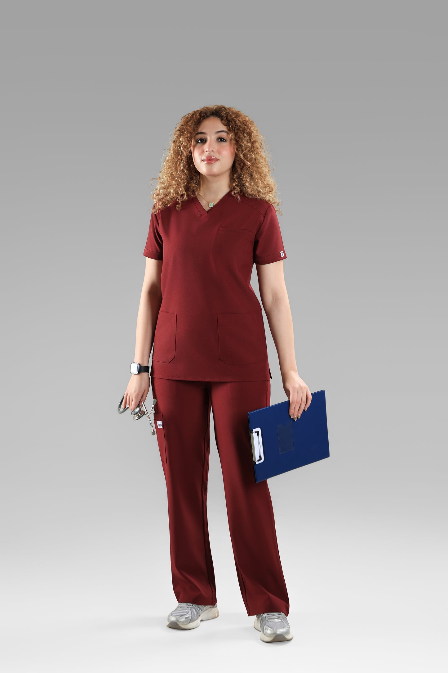 Maroon Signature V-Neck Scrub Design 70cm – Care Stretch Fabric