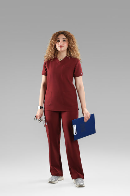 Maroon Signature V-Neck Scrub Design 70cm – Care Stretch Fabric