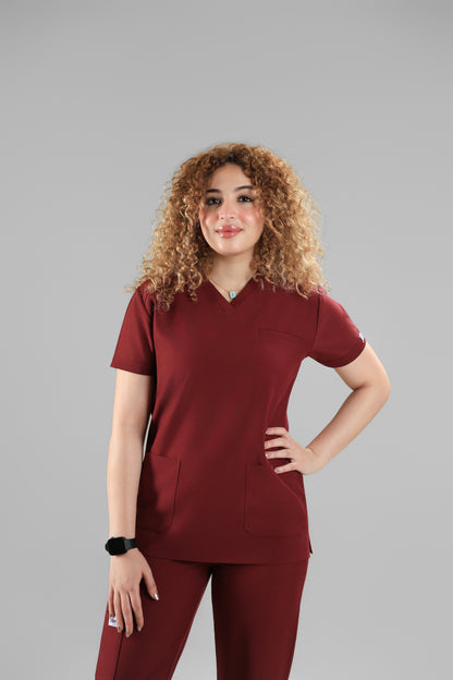 Maroon Signature V-Neck Scrub Design 70cm – Care Stretch Fabric