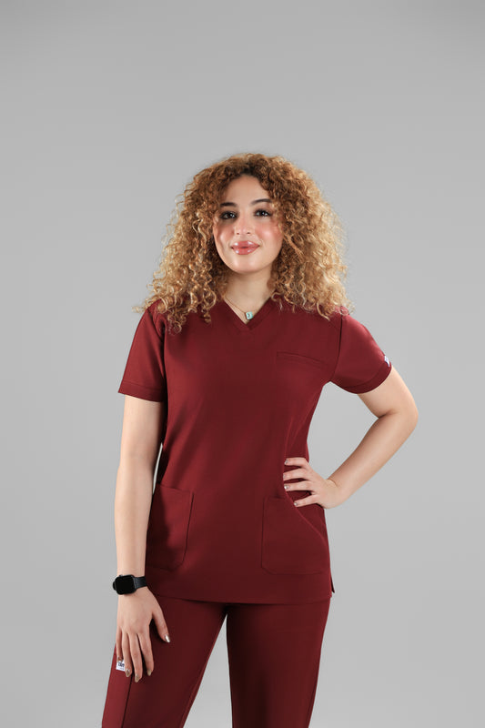 Maroon Signature V-Neck Scrub Design 70cm – Care Stretch Fabric