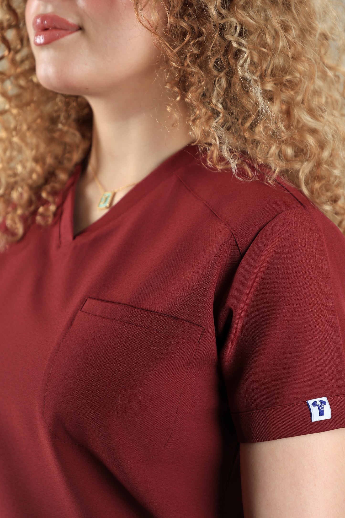 Maroon Signature V-Neck Scrub Design 70cm – Care Stretch Fabric