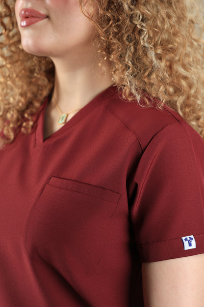 Maroon Signature V-Neck Scrub Design 70cm – Care Stretch Fabric
