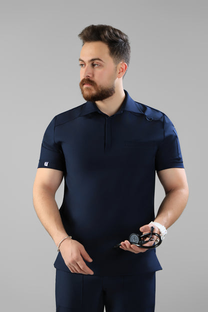 Navy Blue Polo scrub design - waterproof fabric
