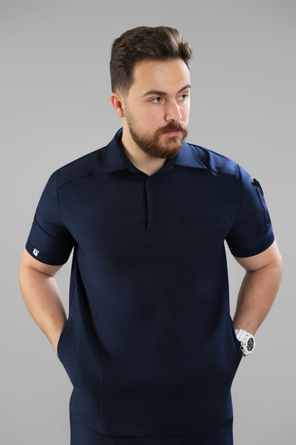 Navy Blue Polo scrub design - waterproof fabric