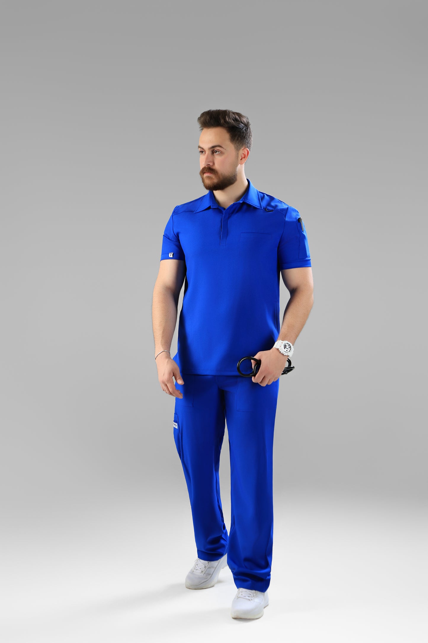 Royal Blue Polo scrub design - care stretch fabric