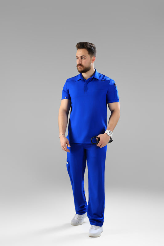 Royal Blue Polo scrub design - care stretch fabric