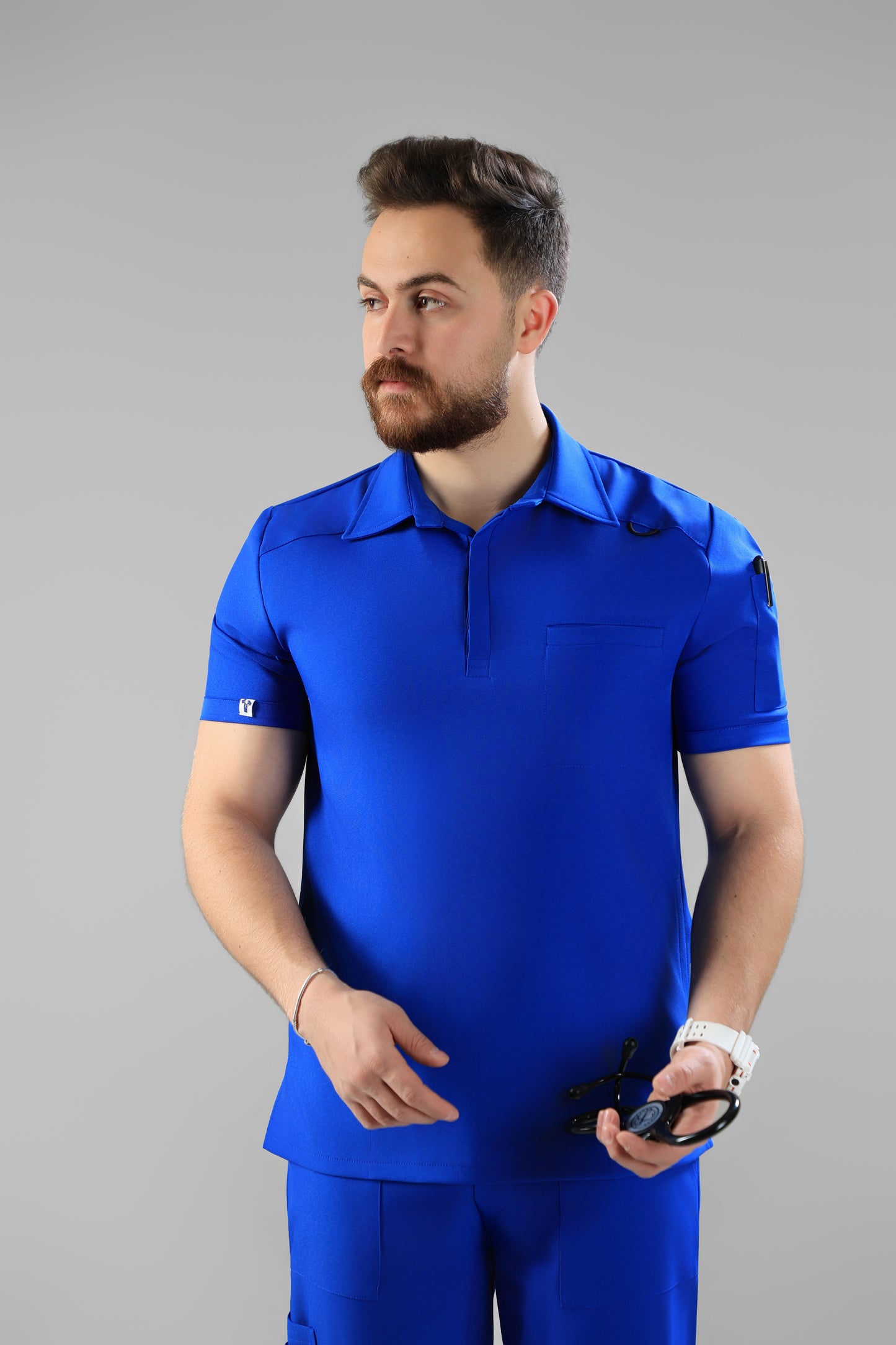 Royal Blue Polo scrub design - care stretch fabric
