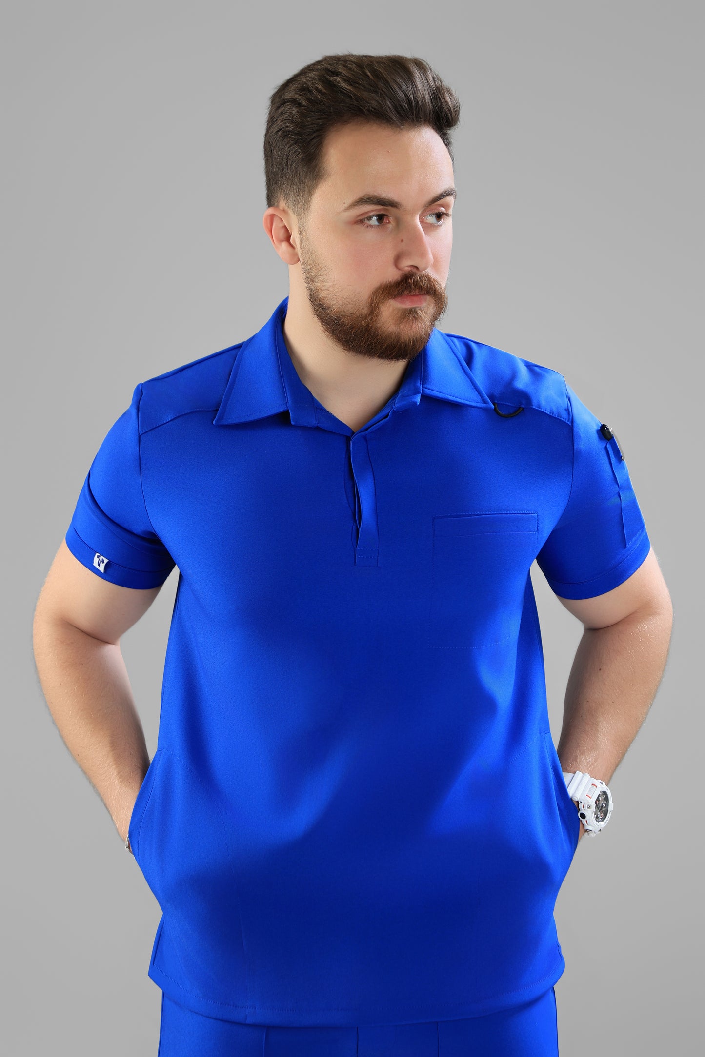Royal Blue Polo scrub design - care stretch fabric
