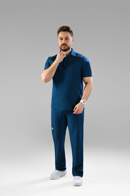 Petrol Blue Polo scrub design - care stretch fabric