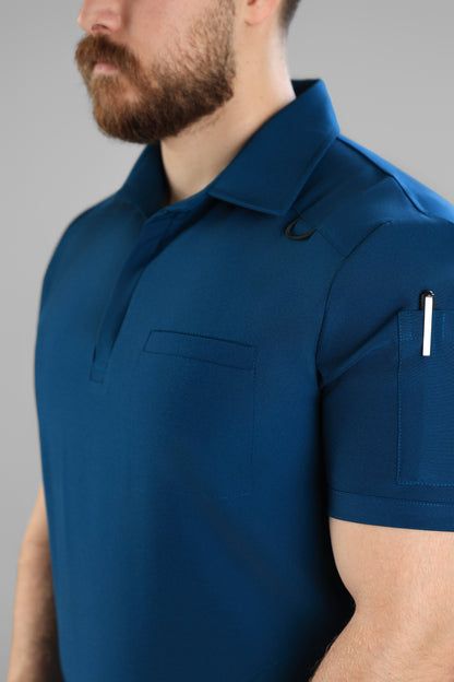 Petrol Blue Polo scrub design - care stretch fabric