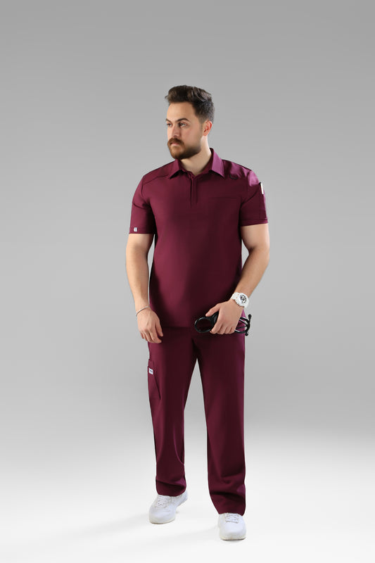Plum  Polo scrub design - care stretch fabric