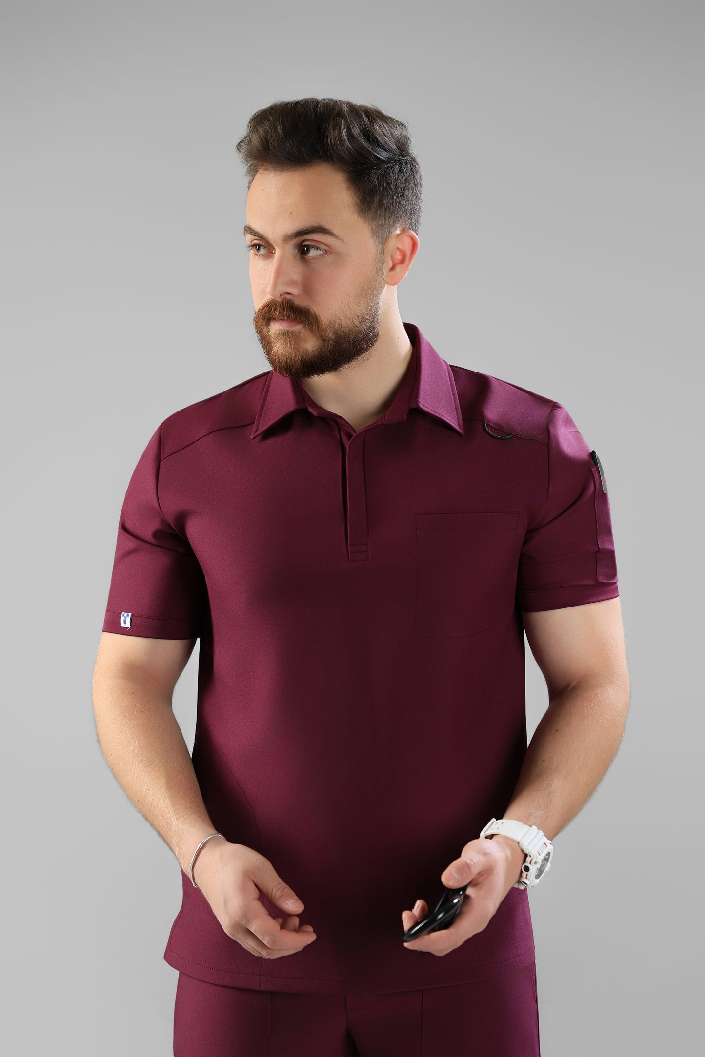 Plum  Polo scrub design - care stretch fabric