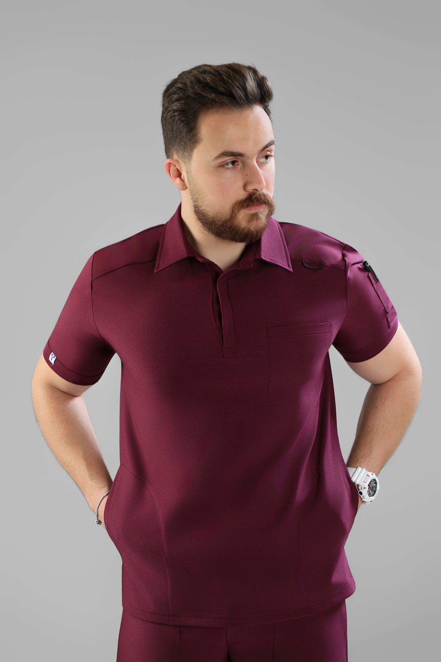 Plum  Polo scrub design - care stretch fabric