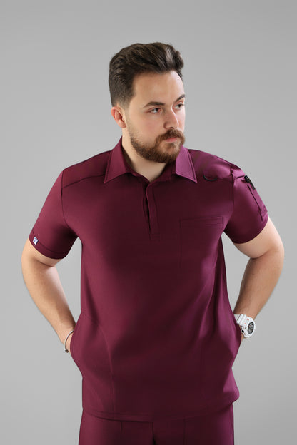 Plum  Polo scrub design - care stretch fabric