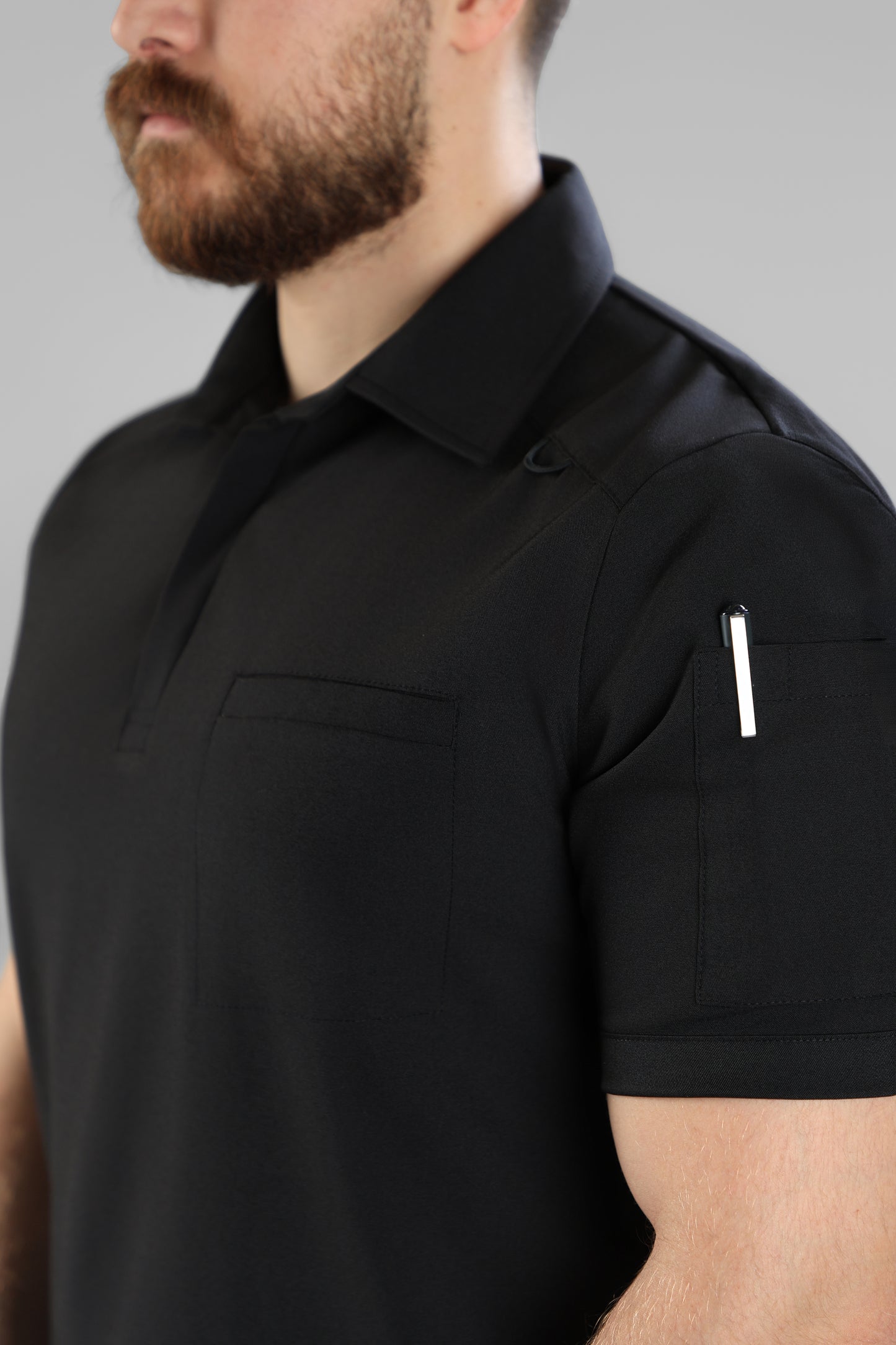 Black Polo scrub design - care stretch fabric