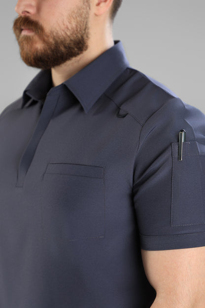 Gray Polo scrub design - care stretch fabric