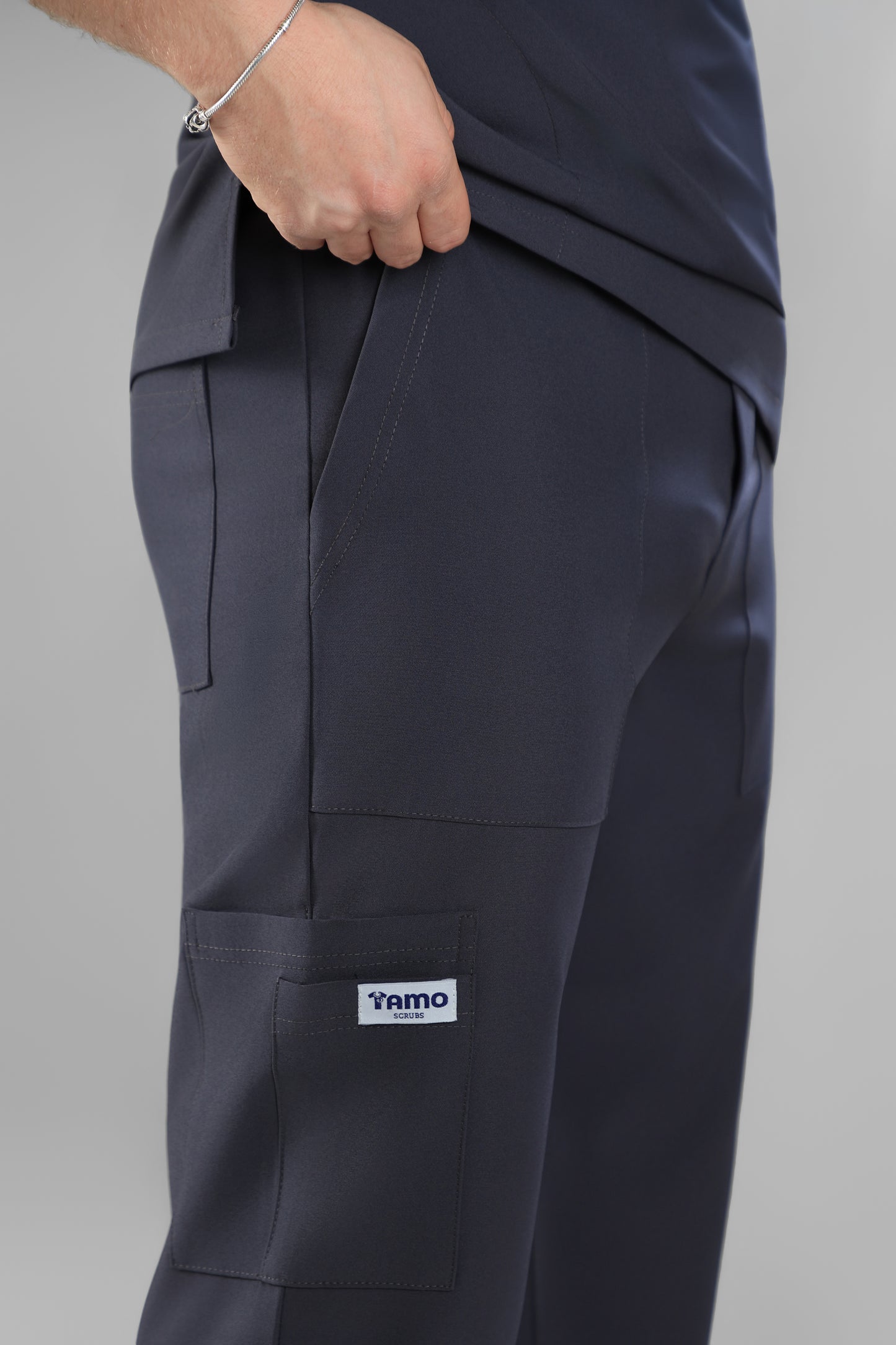Gray Polo scrub design - care stretch fabric