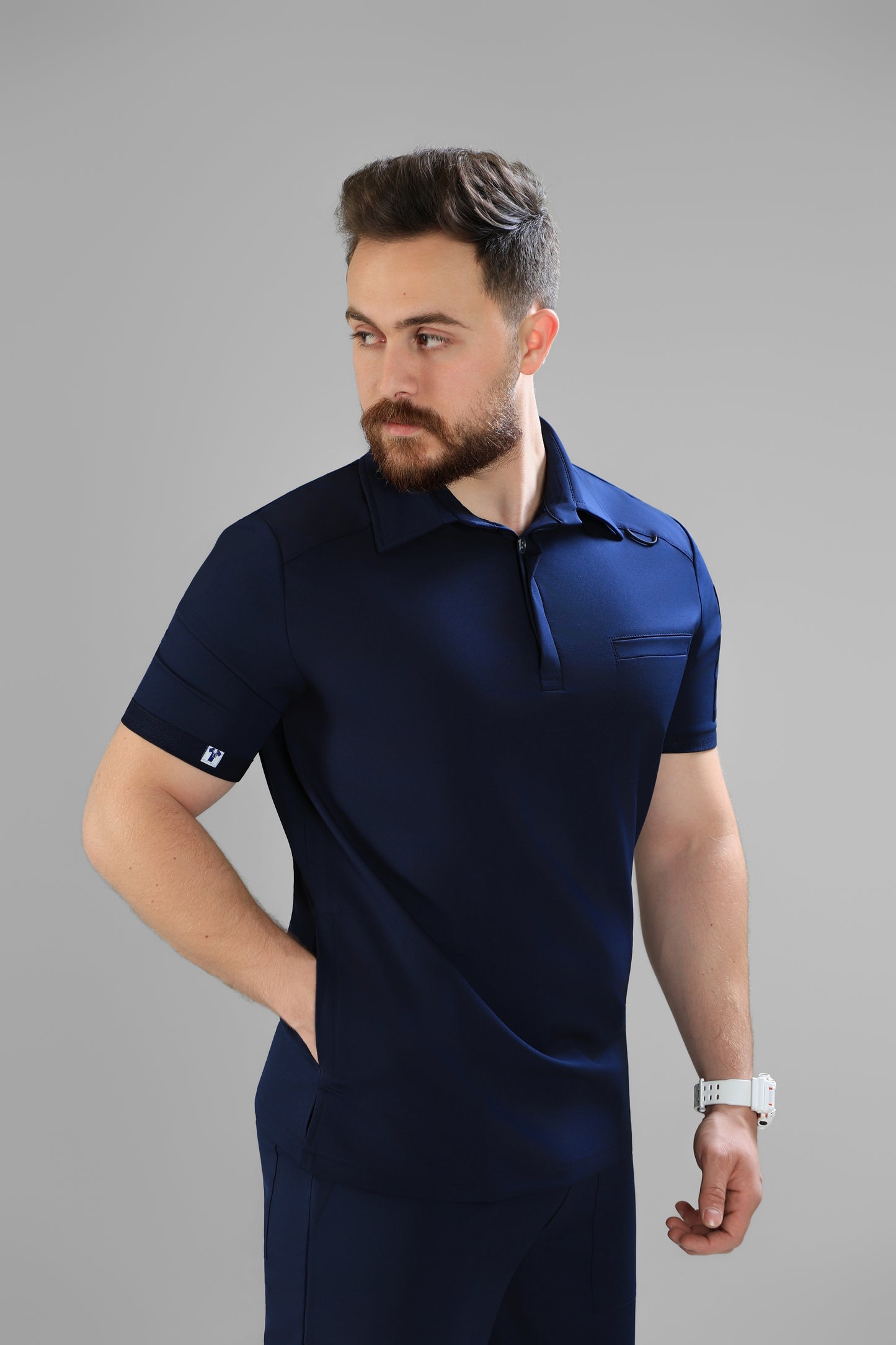 Navy Blue Polo scrub design - waterproof fabric