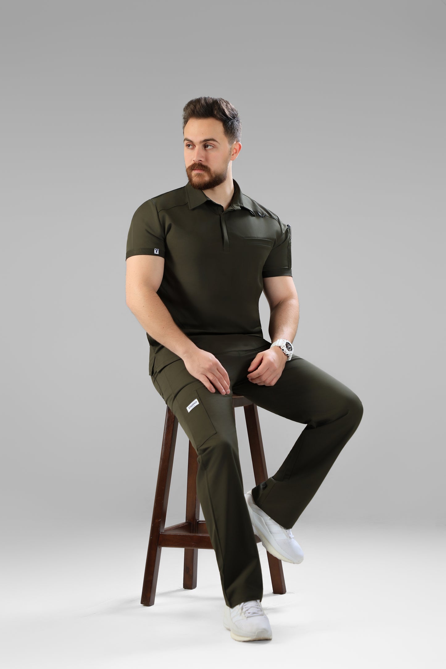 Olive Green Polo scrub design - waterproof fabric