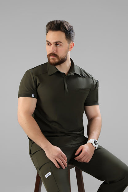 Olive Green Polo scrub design - waterproof fabric