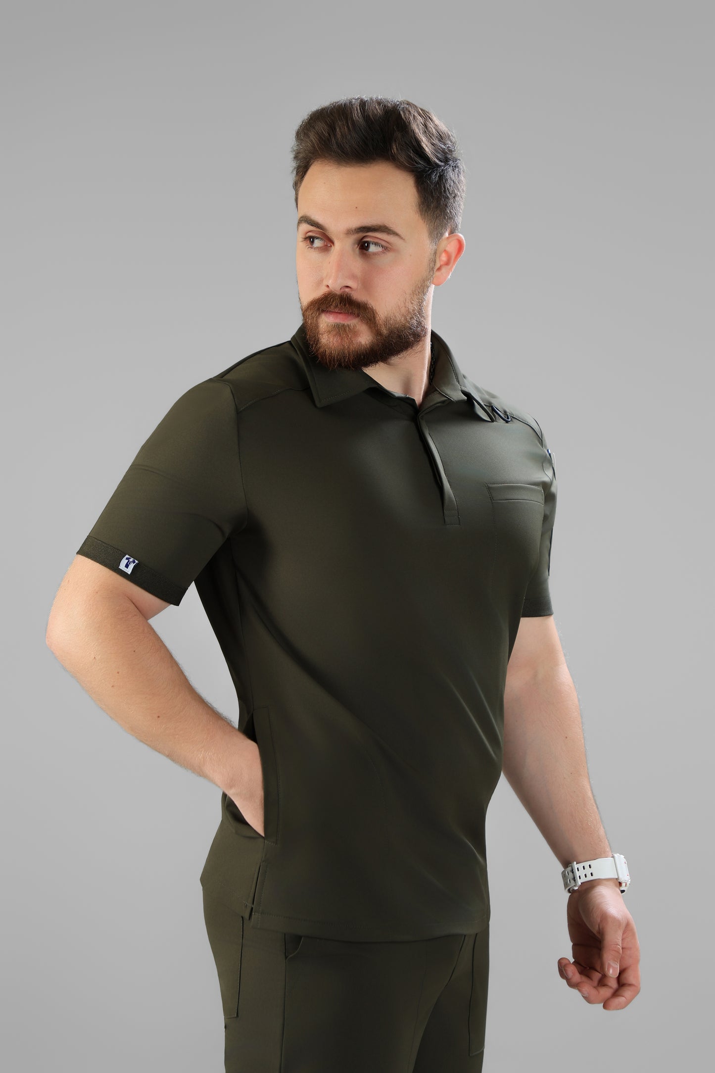 Olive Green Polo scrub design - waterproof fabric