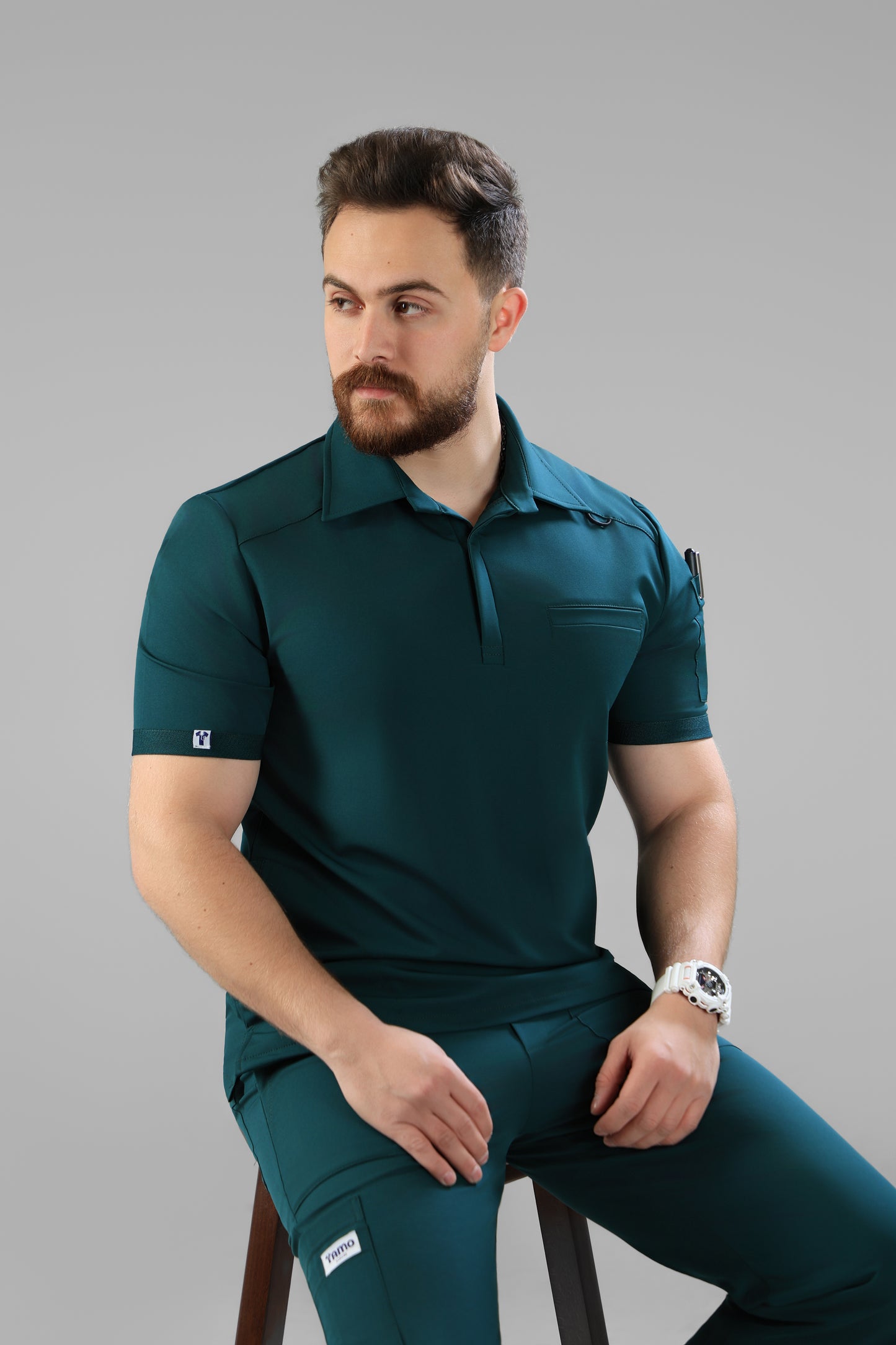 Green Polo scrub design - waterproof fabric