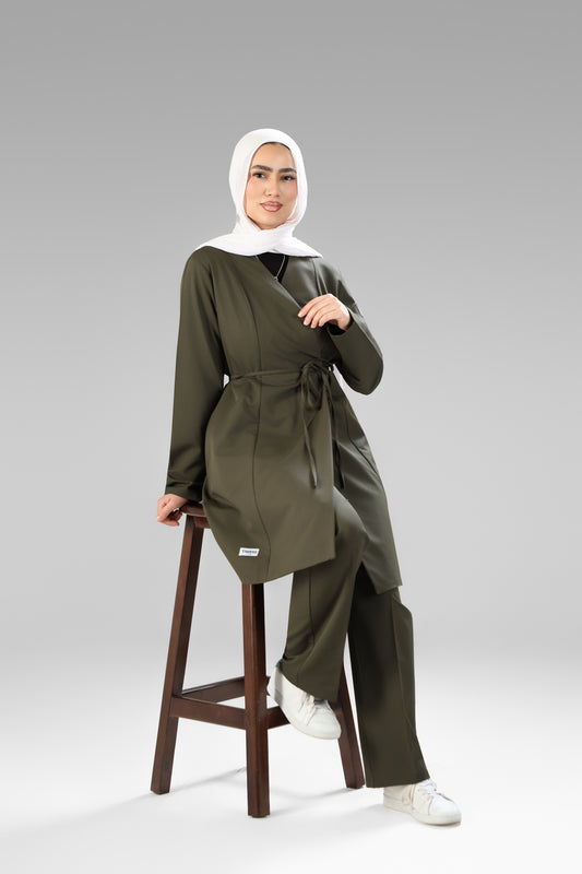 Olive green   Elegant tie scrub design 90 cm -Waterproof fabric  Top length