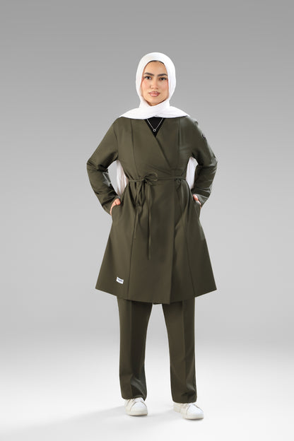 Olive green   Elegant tie scrub design 90 cm -Waterproof fabric  Top length