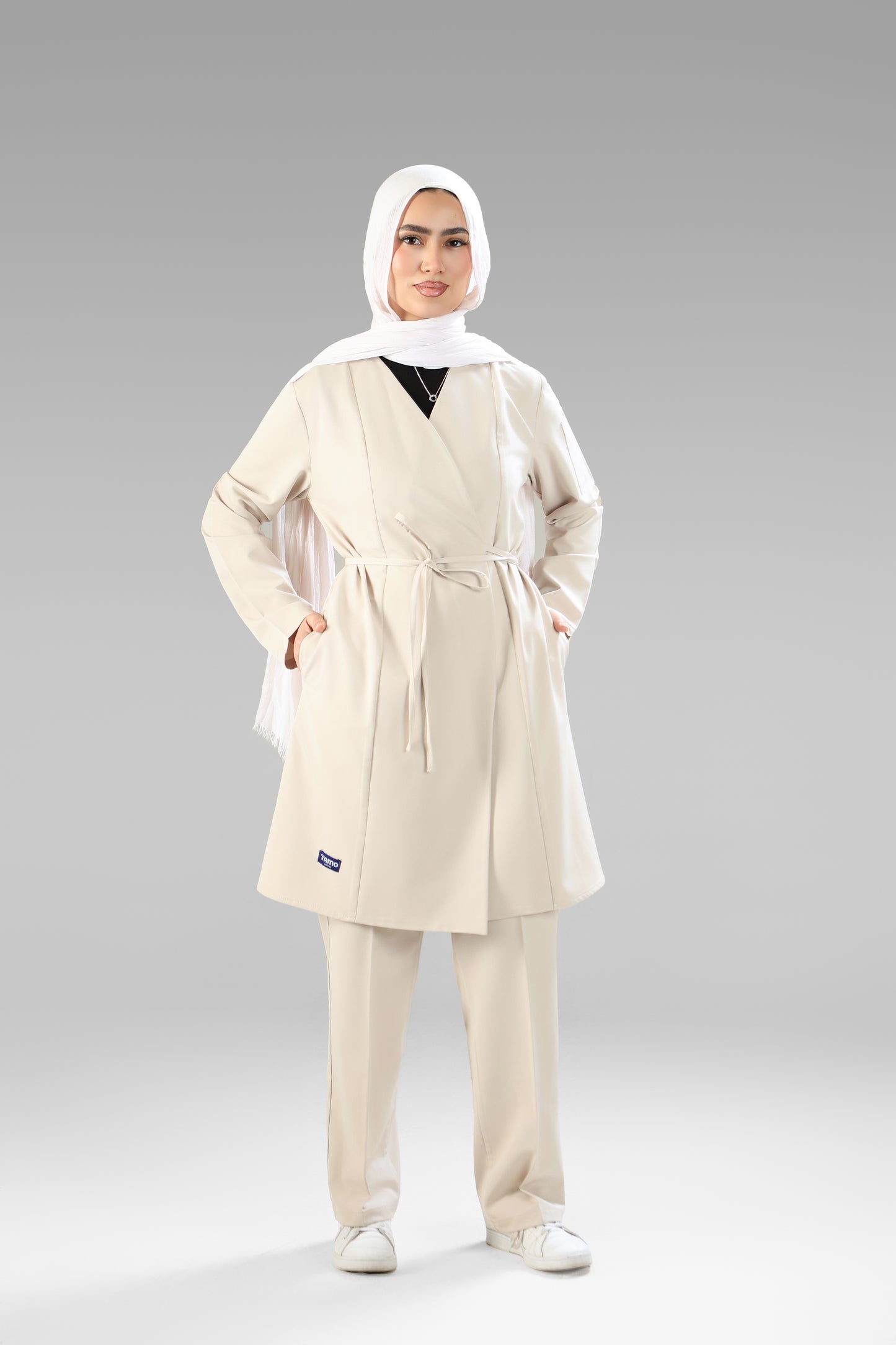 Beige Elegant tie scrub design 90 cm -Waterproof fabric  Top length