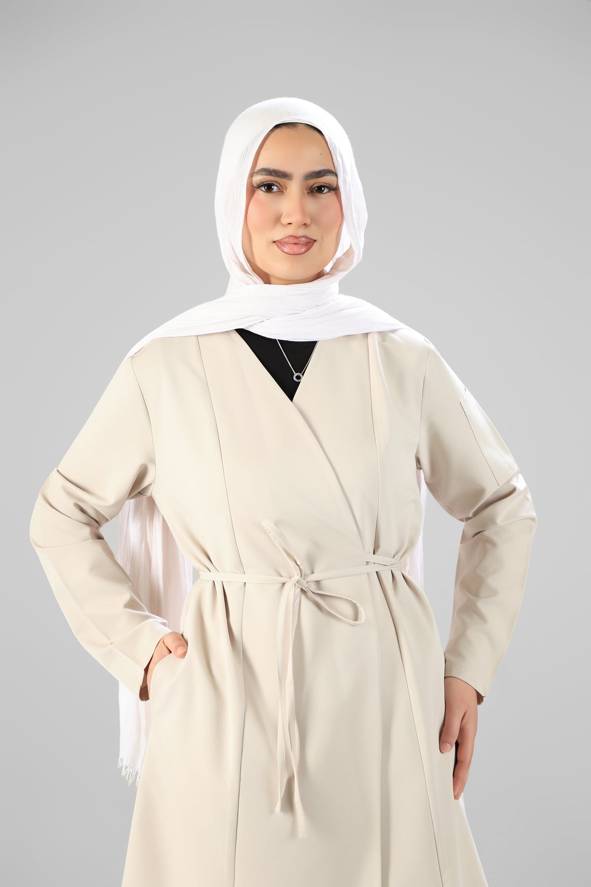 Beige Elegant tie scrub design 90 cm -Waterproof fabric  Top length