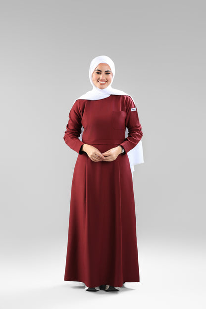 Maroon  Modest Scrub Dress Design - flowy & elegant  - care strech fabric.