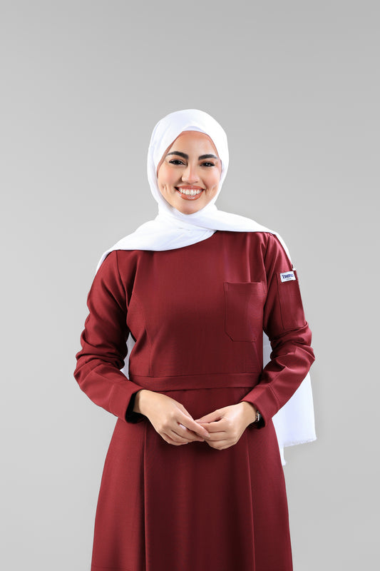 Maroon  Modest Scrub Dress Design - flowy & elegant  - care strech fabric.