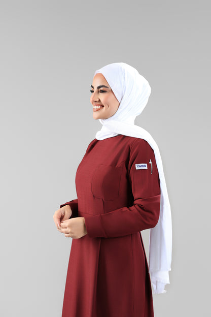 Maroon  Modest Scrub Dress Design - flowy & elegant  - care strech fabric.