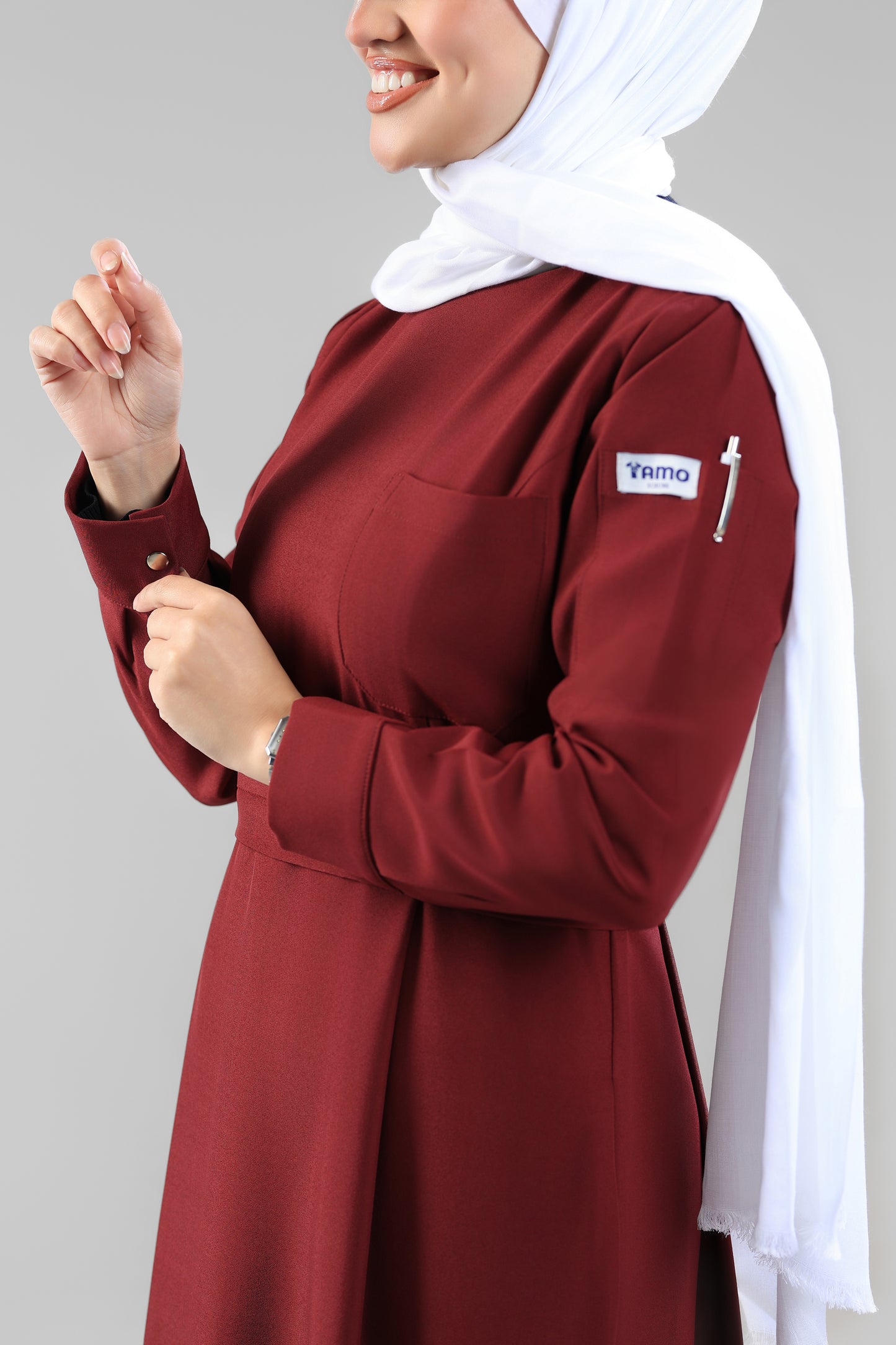 Maroon  Modest Scrub Dress Design - flowy & elegant  - care strech fabric.