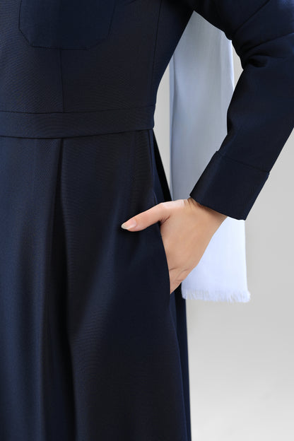 Navy Blue Modest Scrub Dress Design - flowy & elegant  - care strech fabric.