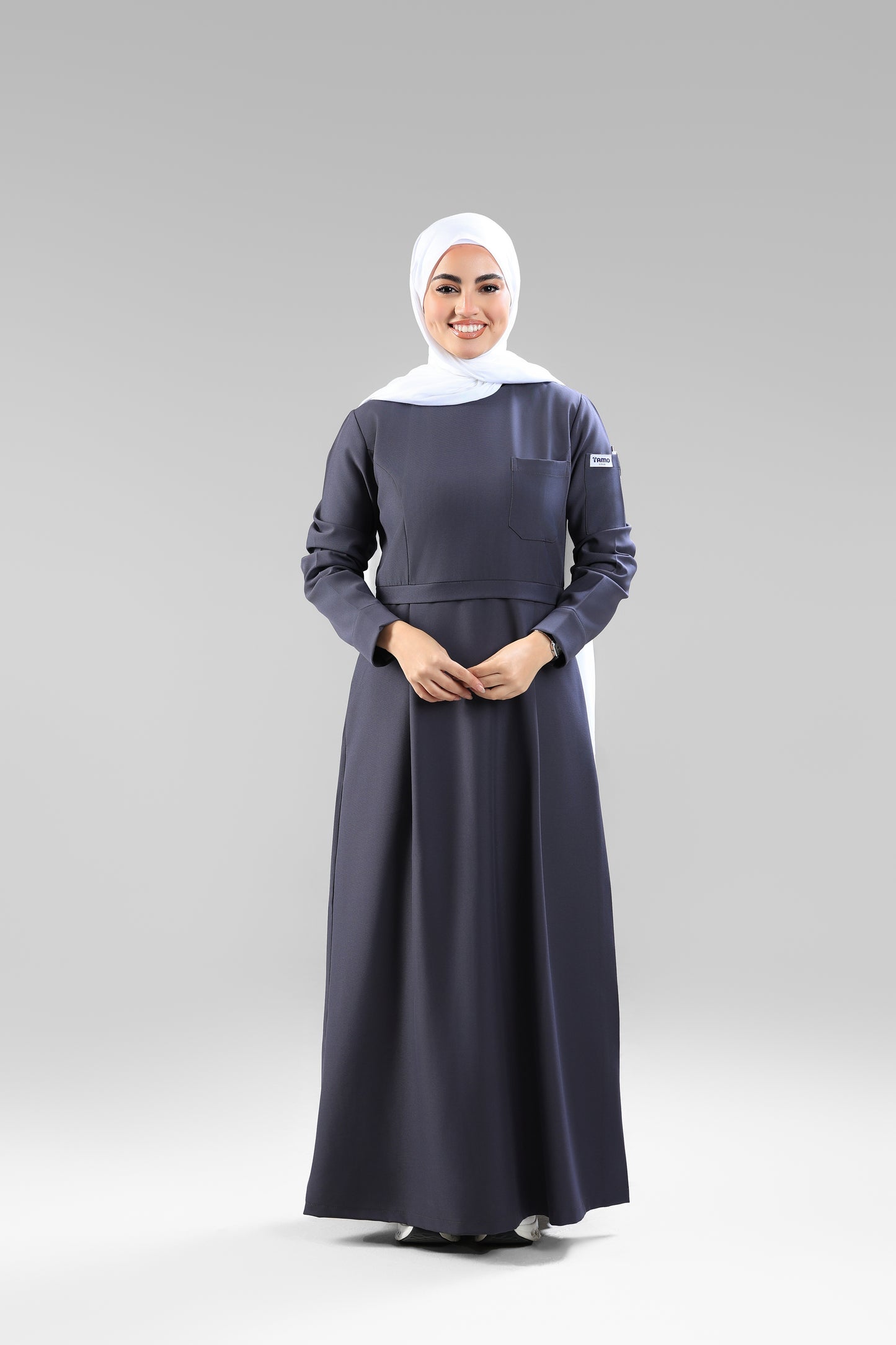 Gray Modest Scrub Dress Design - flowy & elegant  - care strech fabric.
