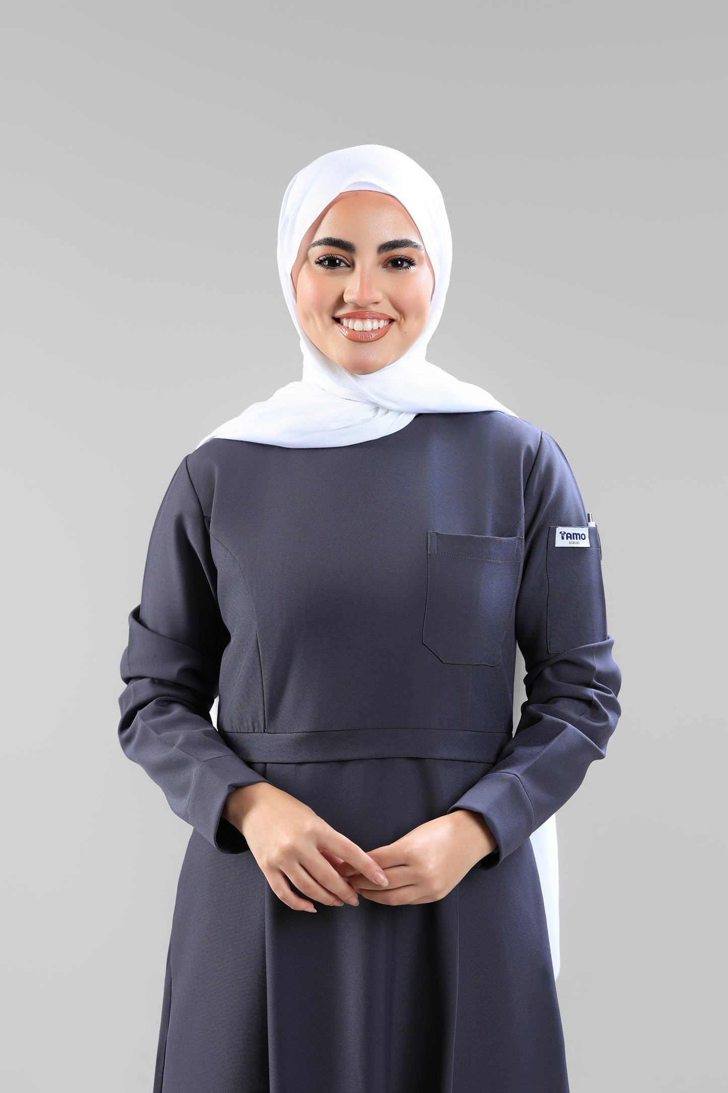 Gray Modest Scrub Dress Design - flowy & elegant  - care strech fabric.