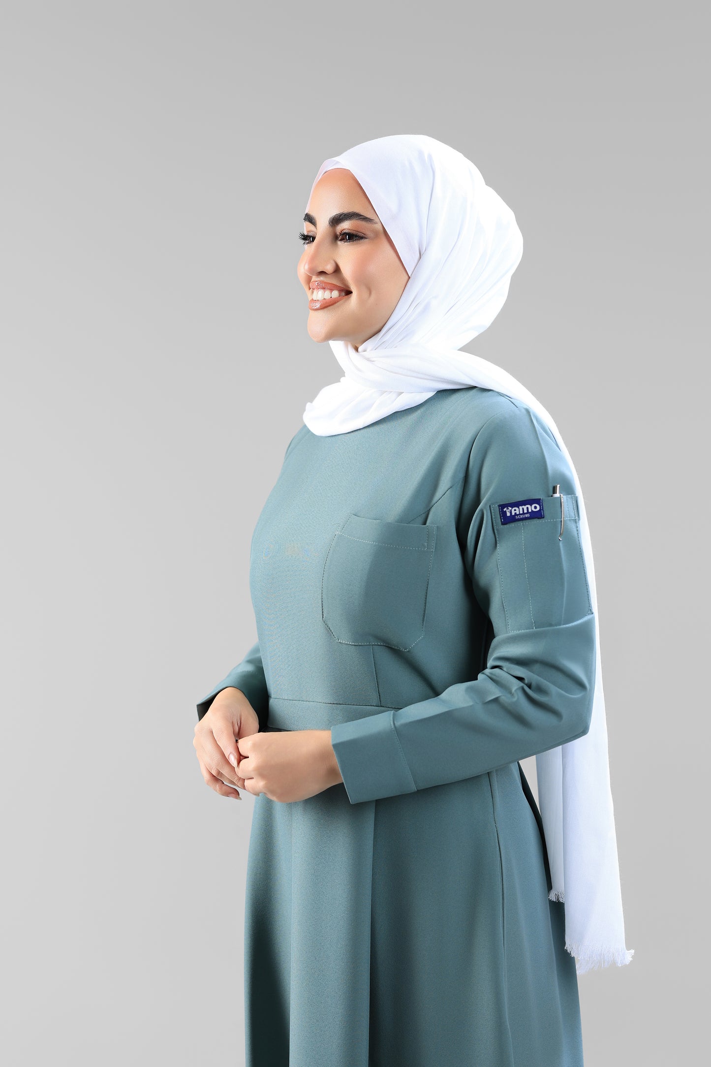 Mint  Modest Scrub Dress Design - flowy & elegant  - care strech fabric.