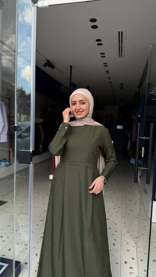 Olive green Scrub Dress Design - flowy & elegant  - care strech fabric.